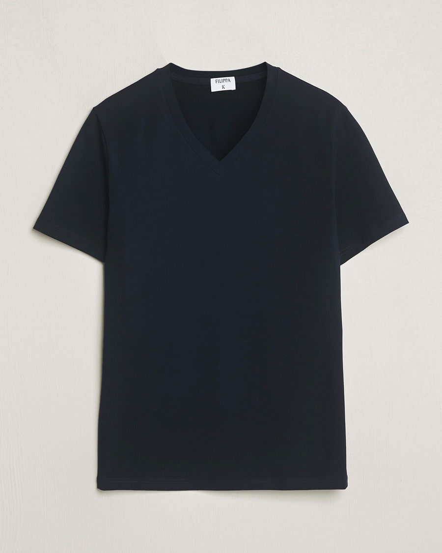 Filippa K Organic Cotton V-Neck T-Shirt Navy – Blå