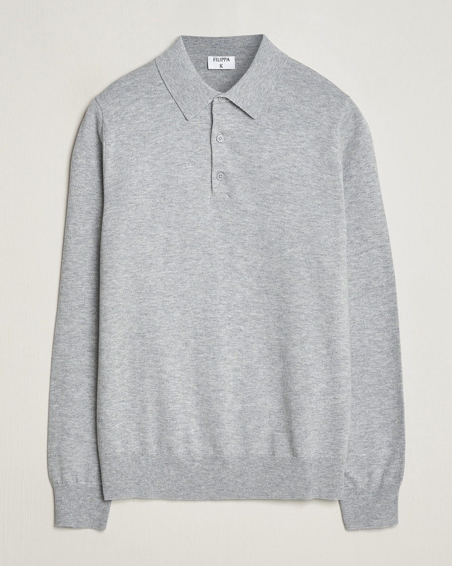 Herr | | Filippa K | Knitted Polo Shirt Light Grey Melange