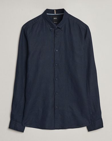 Herr | Linneskjortor | BOSS BLACK | Liam Linen Shirt Dark Blue