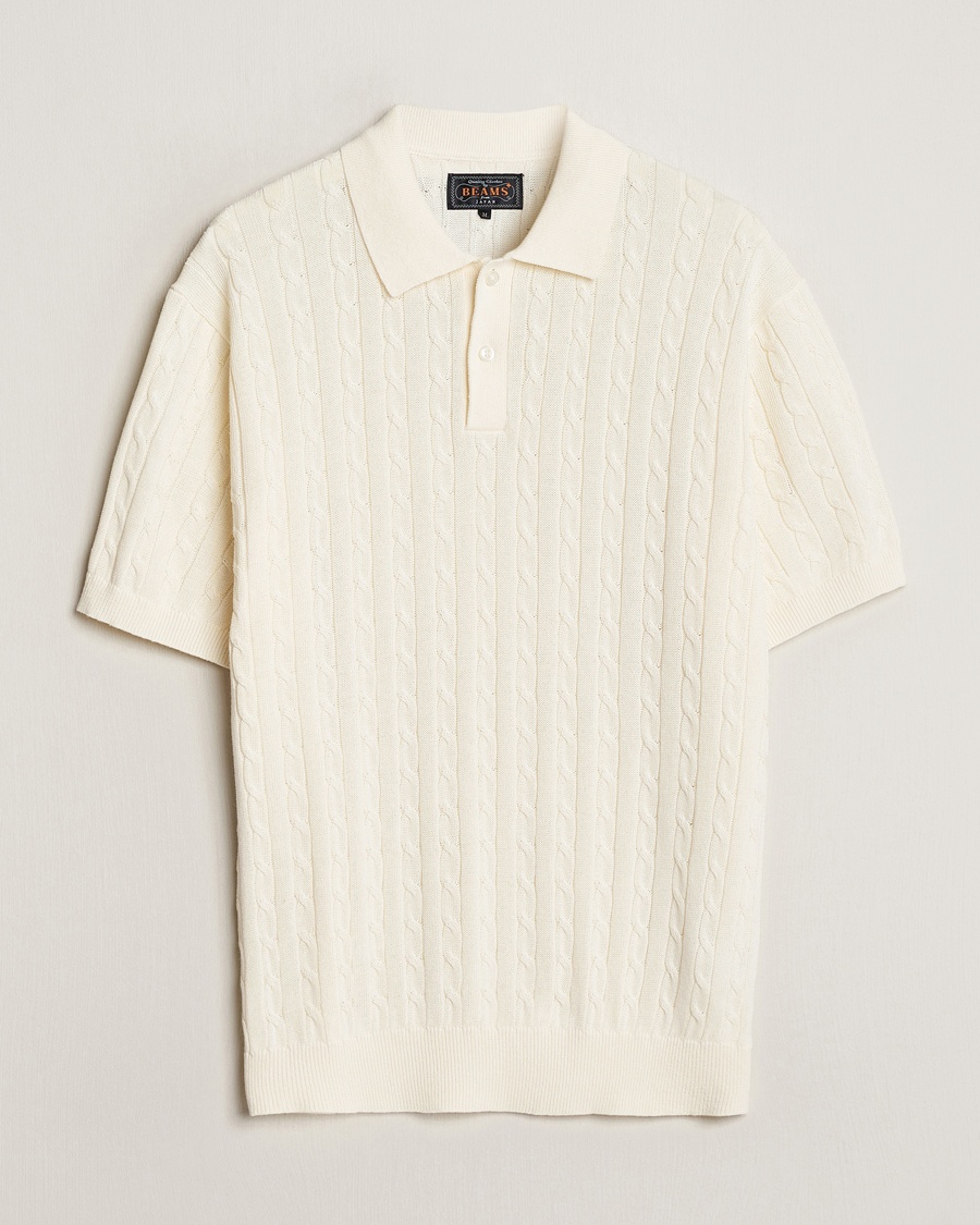 Herr | BEAMS PLUS | BEAMS PLUS | Short Sleeve Cable Polo Off White