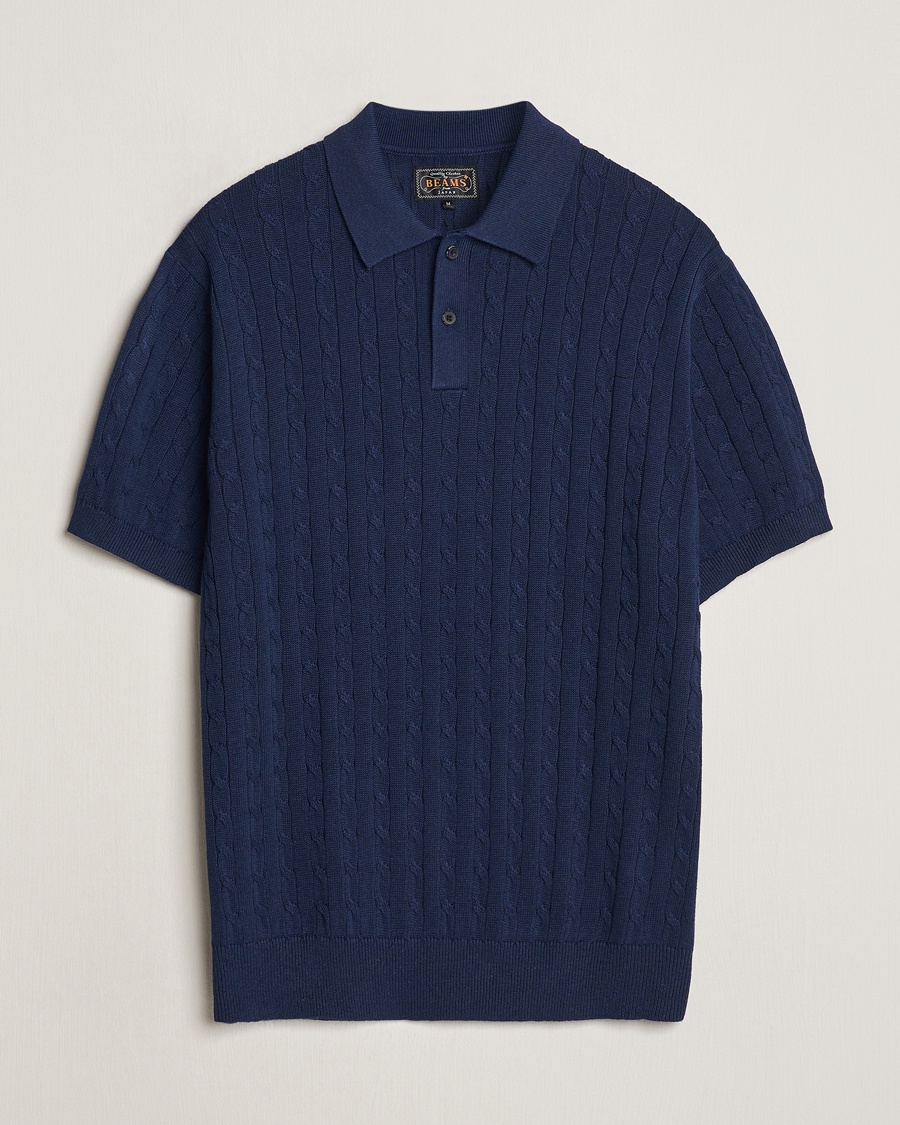 Herr | Heritage Corner | BEAMS PLUS | Short Sleeve Cable Polo Navy