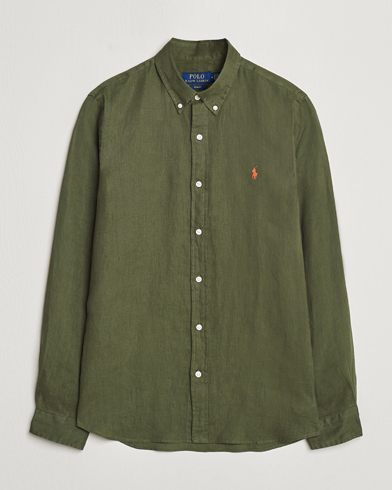  Slim Fit Linen Button Down Shirt Thermal Green