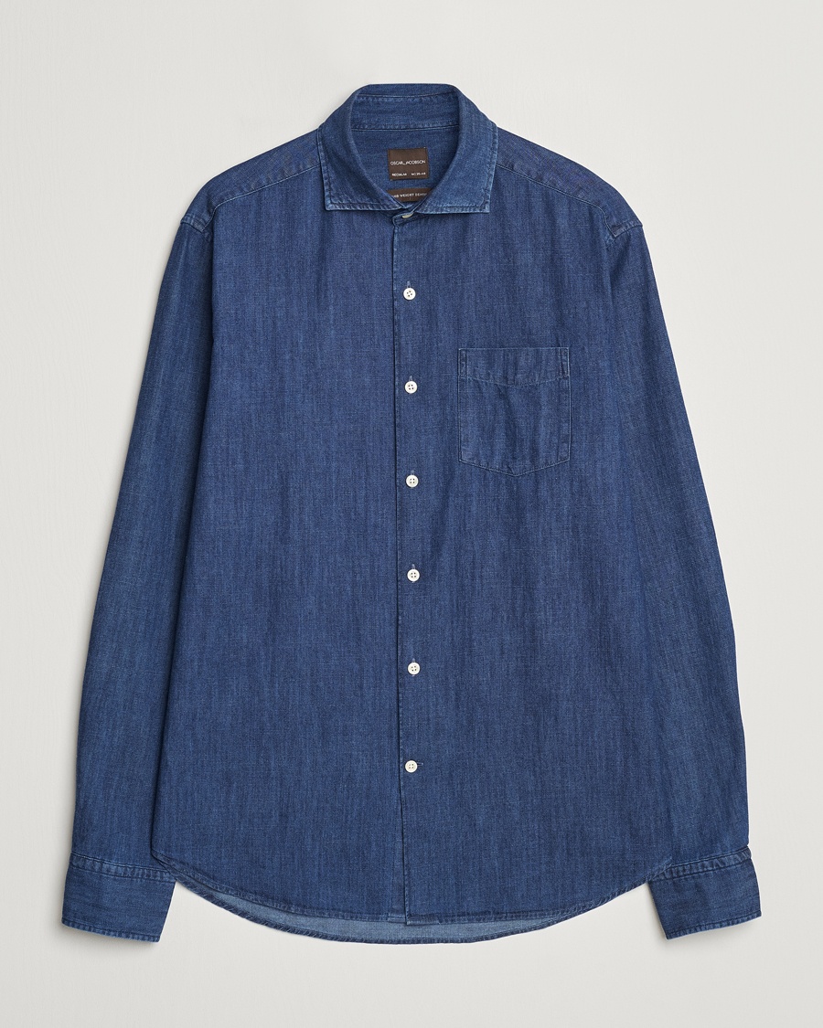 Herr | Skjortor | Oscar Jacobson | Reg Fit Wide Spread C Dark Indigo Midnight Blue