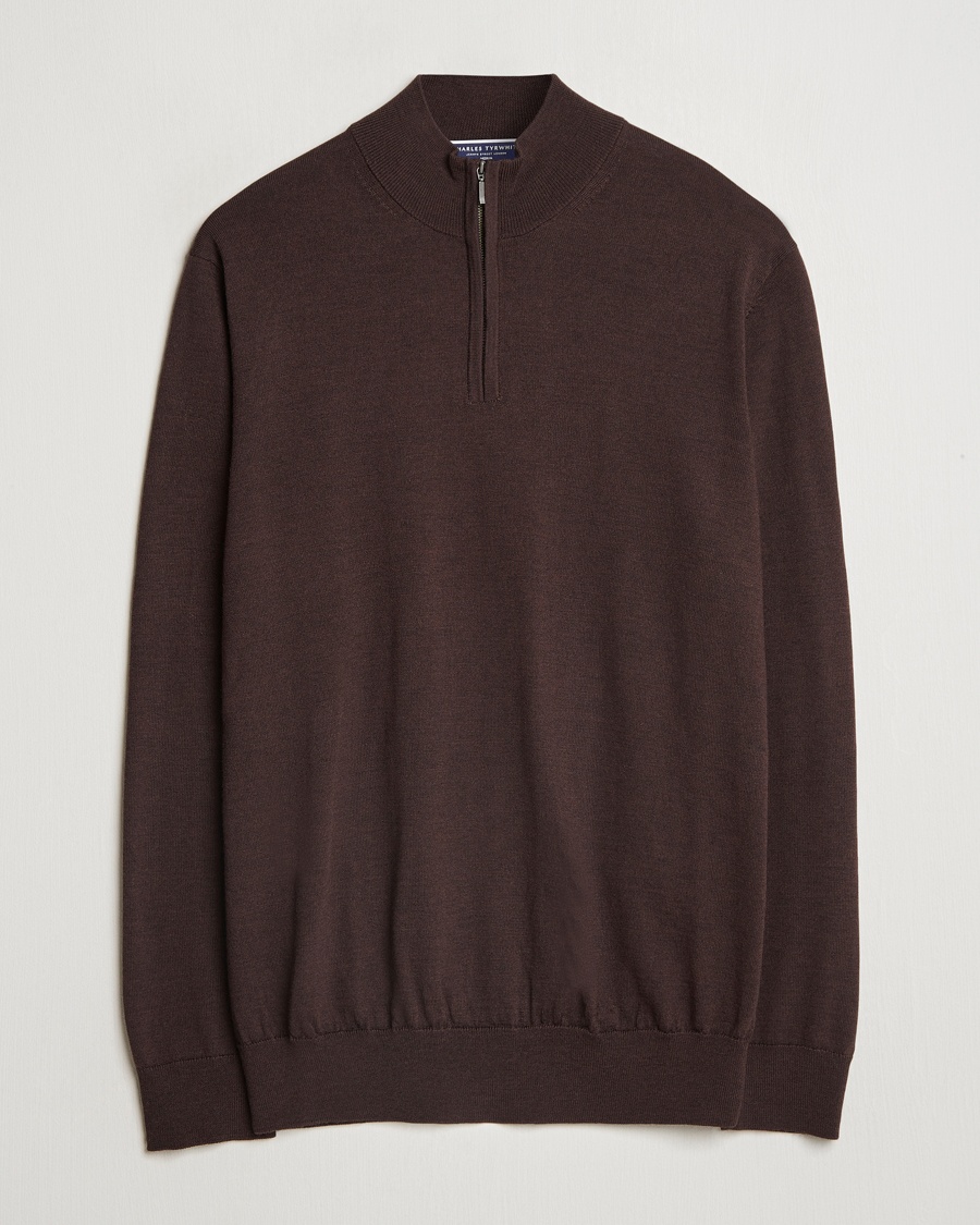 Herr | Kläder | Charles Tyrwhitt | Pure Merino Zip Neck Jumper Chocolate Brown