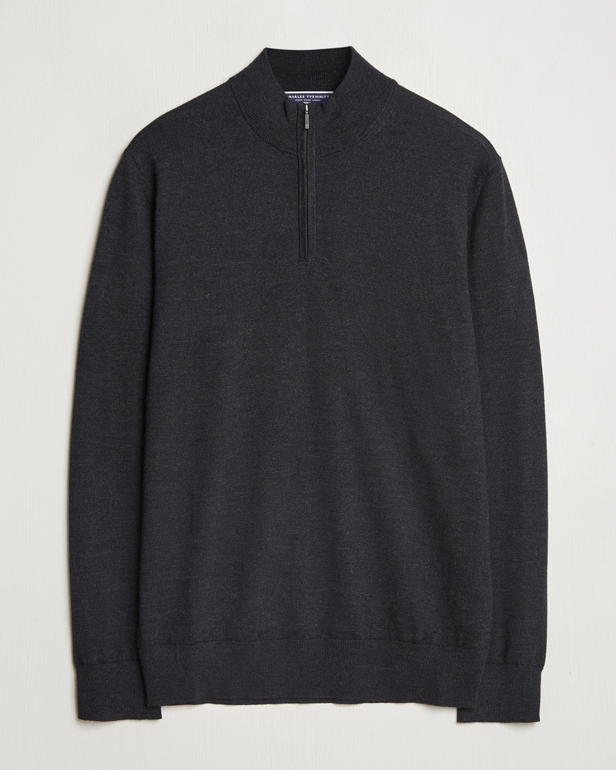 Herr | Charles Tyrwhitt | Charles Tyrwhitt | Pure Merino Zip Neck Jumper Dark Charcoal
