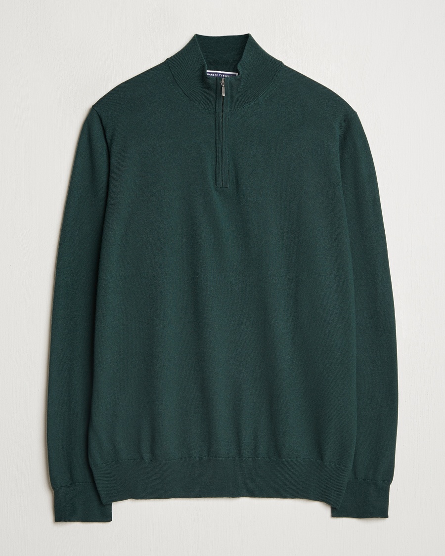 Herr | Kläder | Charles Tyrwhitt | Pure Merino Zip Neck Jumper Forest Green