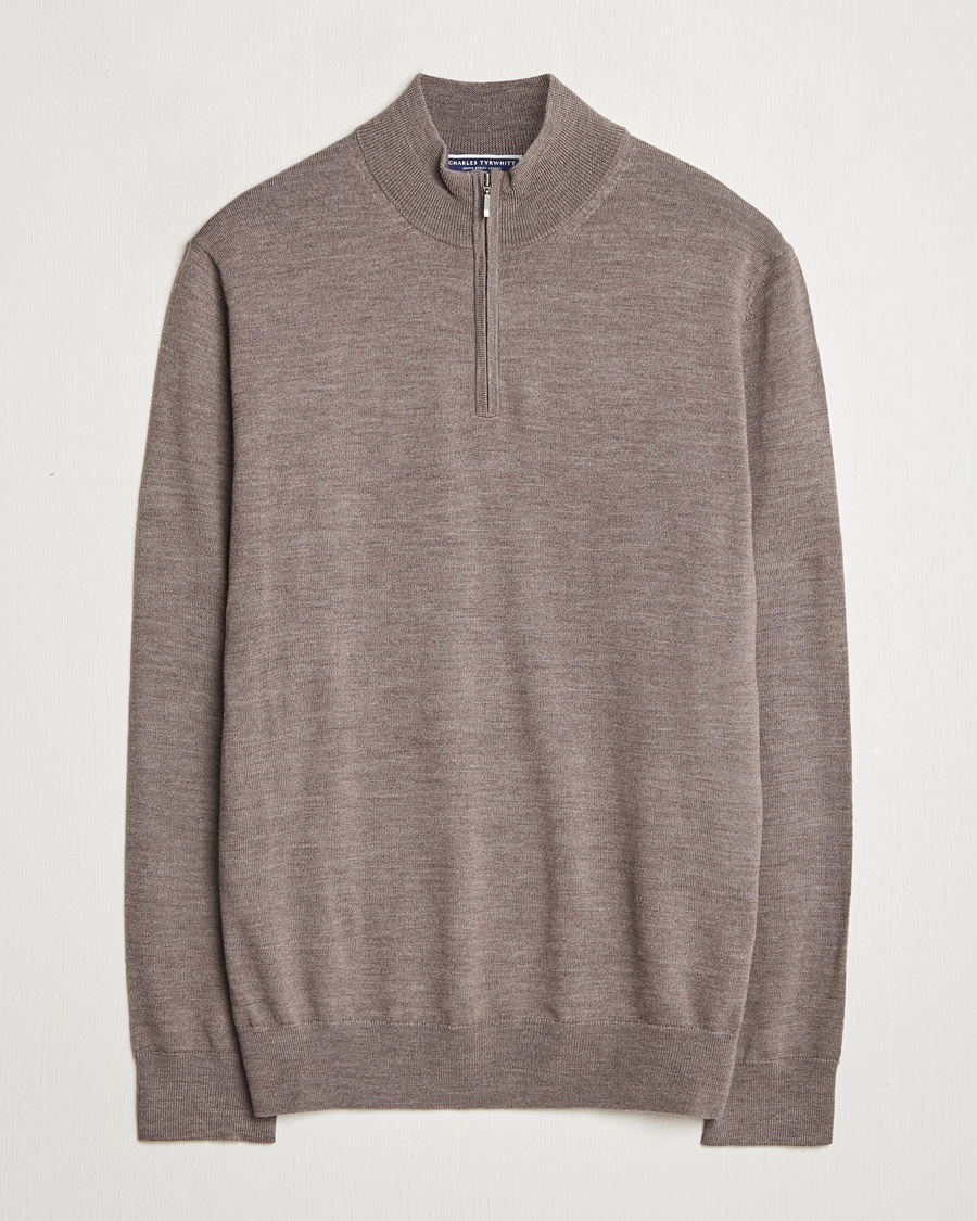 Herr | Charles Tyrwhitt | Charles Tyrwhitt | Pure Merino Zip Neck Jumper Mocha