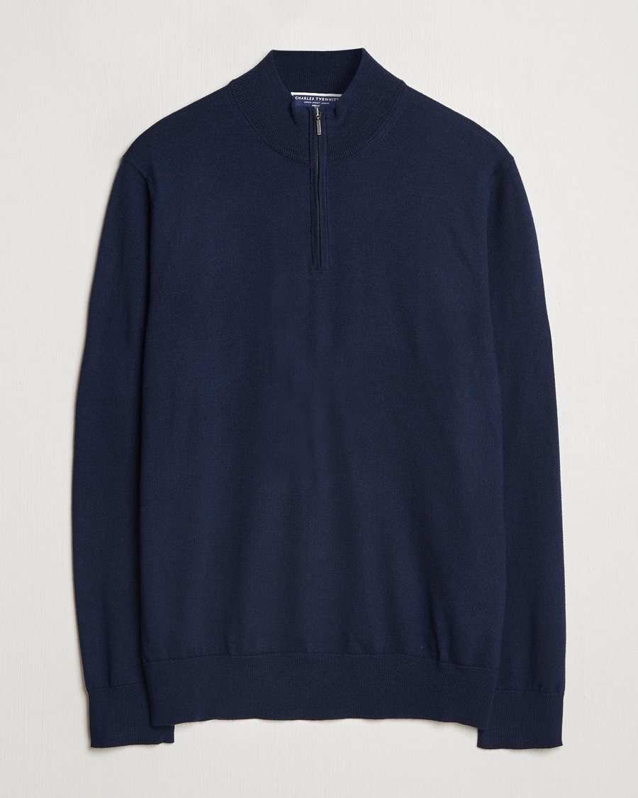 Herr | Charles Tyrwhitt | Charles Tyrwhitt | Pure Merino Zip Neck Jumper Navy