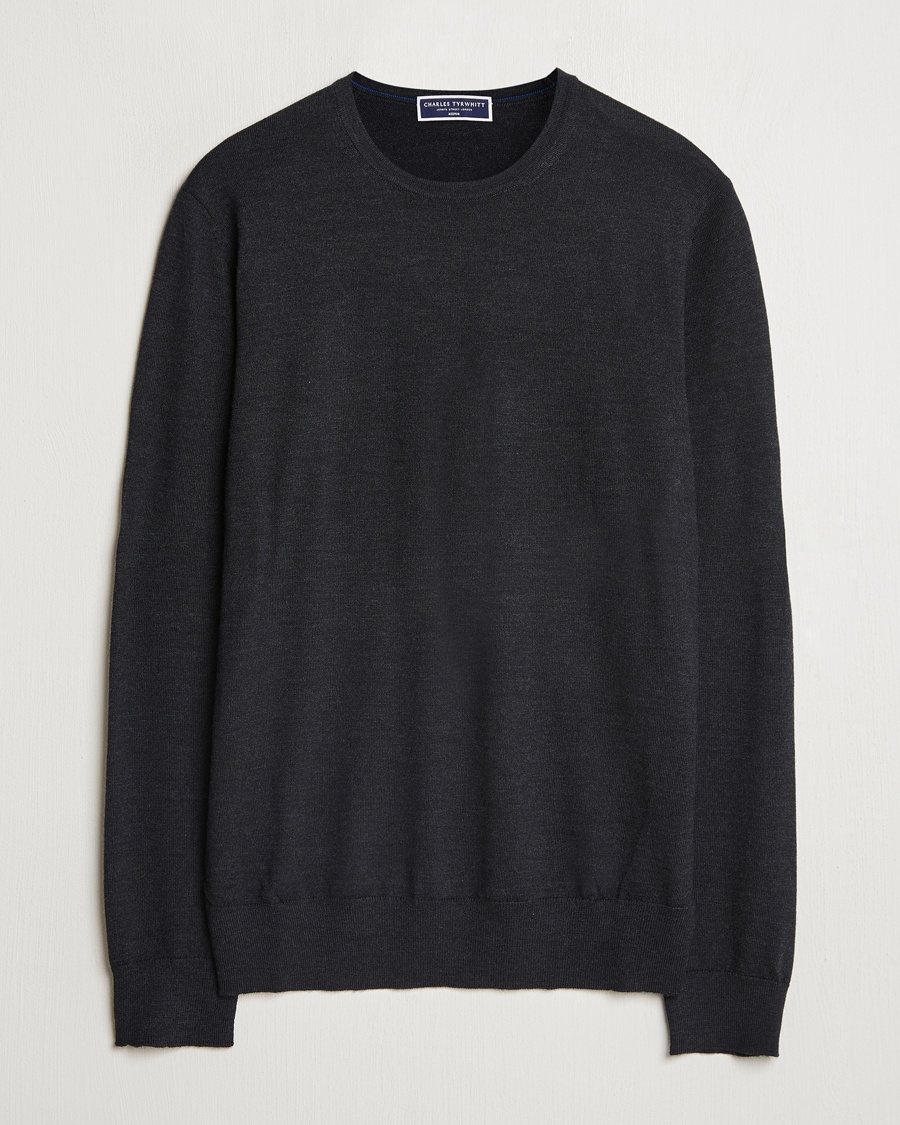 Herr | Charles Tyrwhitt | Charles Tyrwhitt | Pure Merino Crew Neck Jumper Dark Charcoal