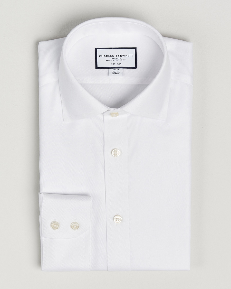 Charles Tyrwhitt Slim Fit Non Iron Cotton Twill Shirt White – Vit