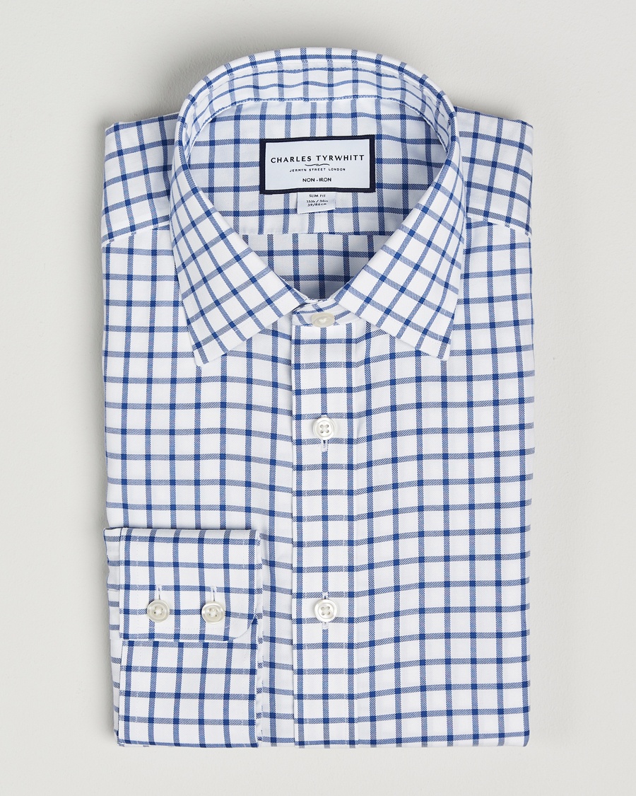 Charles Tyrwhitt Slim Fit Non Iron Grid Check Shirt Royal Blue – Blå