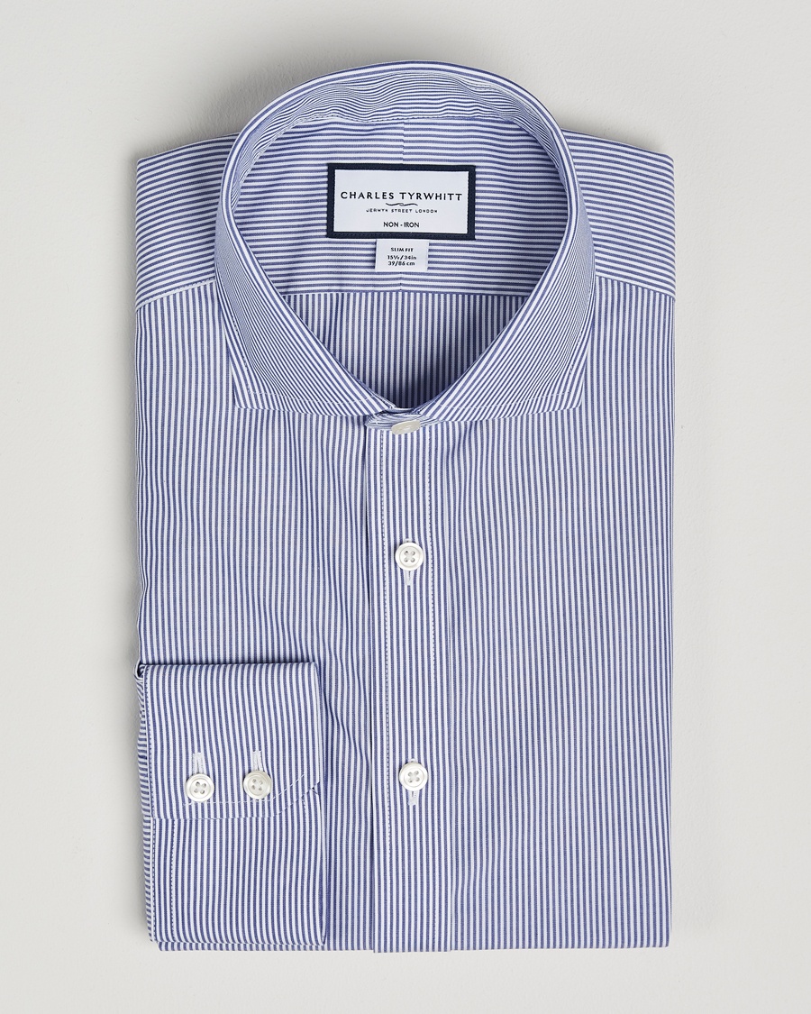 Charles Tyrwhitt Slim Fit Non Iron Bengal Stripe Poplin Shirt Navy – Blå