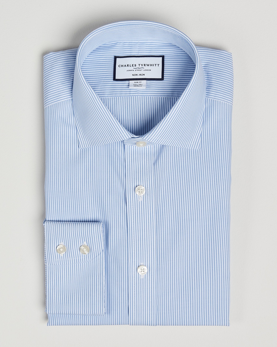 Herr | Charles Tyrwhitt | Charles Tyrwhitt | Slim Fit Non Iron Bengal Stripe Poplin Shirt Sky Blue