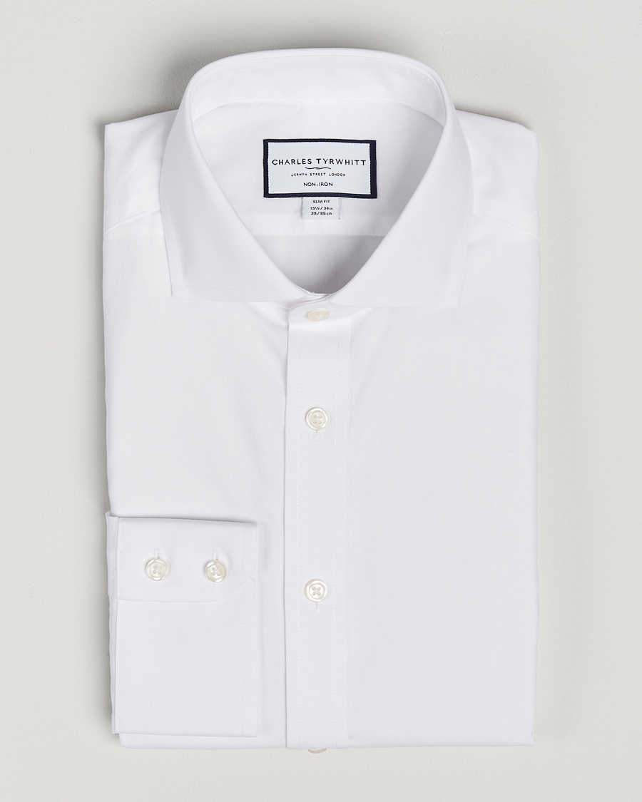 Charles Tyrwhitt Slim Fit Non Iron Poplin Cut Away Shirt White – Vit