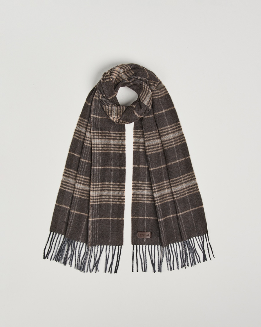 Herr | Halsdukar | Canali | Check Wool Scarf Brown/Beige