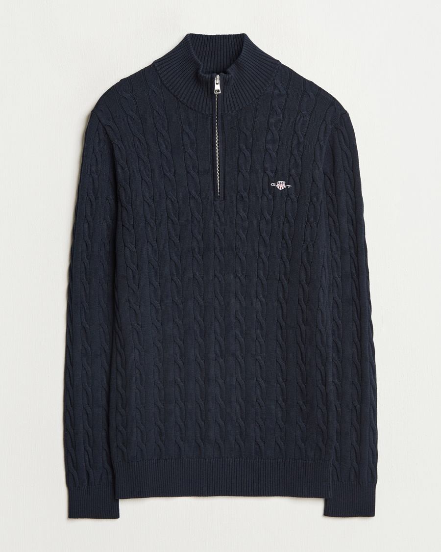 Herr | GANT | GANT | Cotton Cable Half Zip Evening Blue