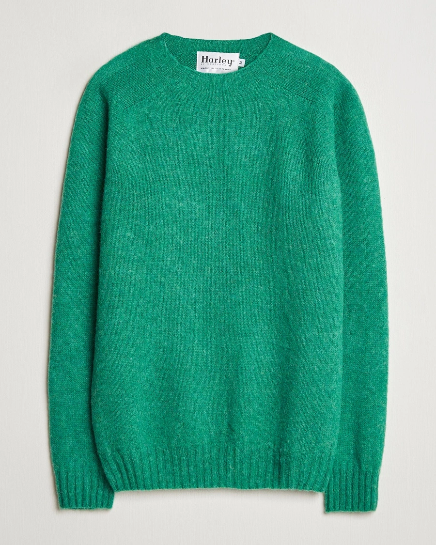 Harley Of Scotland Brushed Supersoft Lambswool Crewneck Pixie – Grön