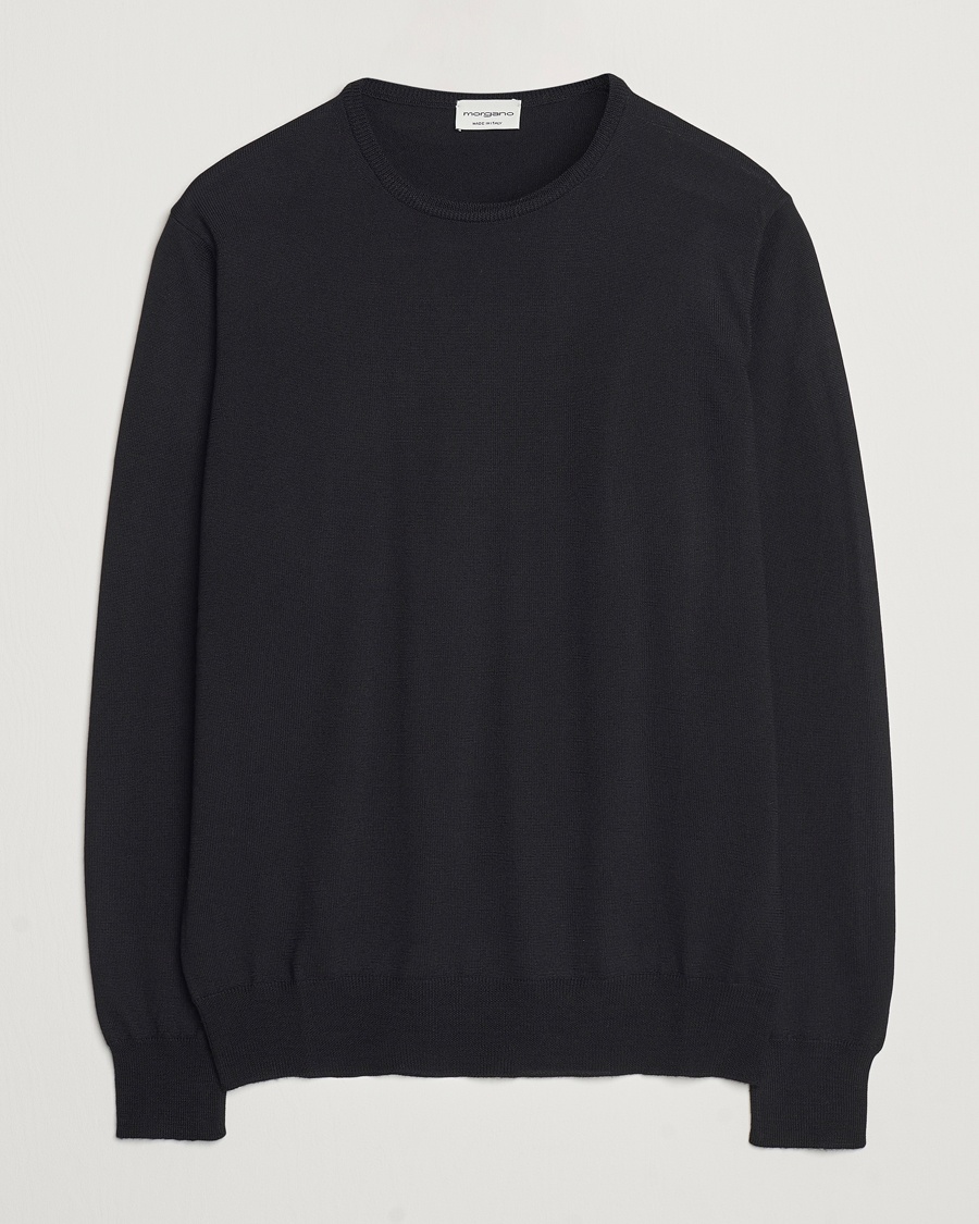 Morgano Extra Fine Merino Wool Crewneck Black – Svart