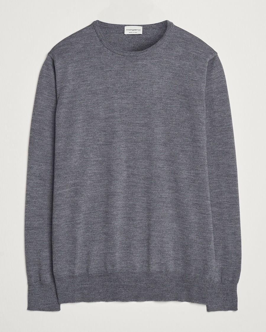 Morgano Extra Fine Merino Wool Crewneck Mid Grey – Grå
