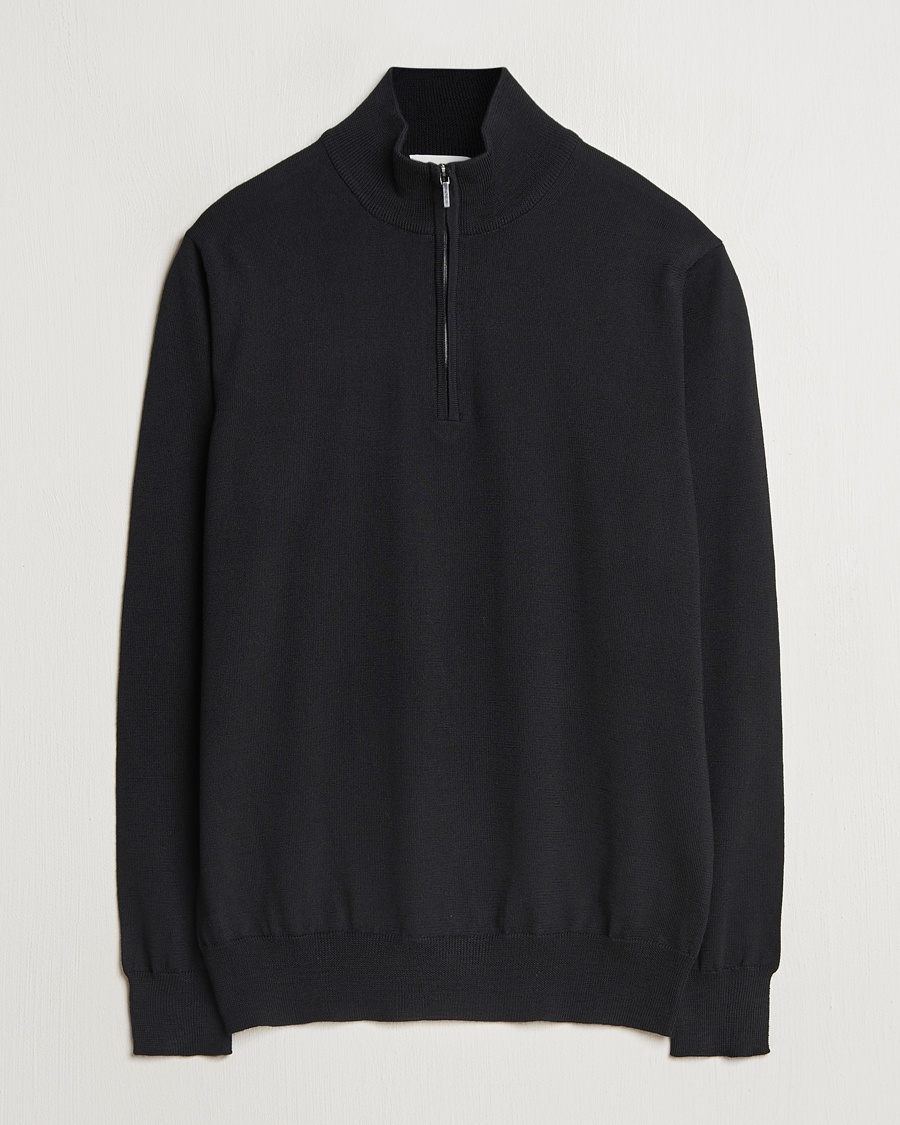 Herr | Half-zip | Morgano | Extra Fine Merino Wool Half-Zip Black