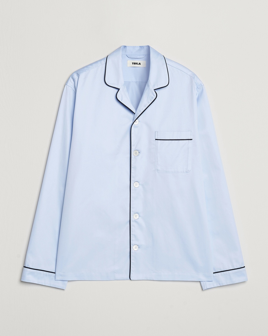 Tekla Sateen Pyjama Shirt Bellhop Blue – Blå