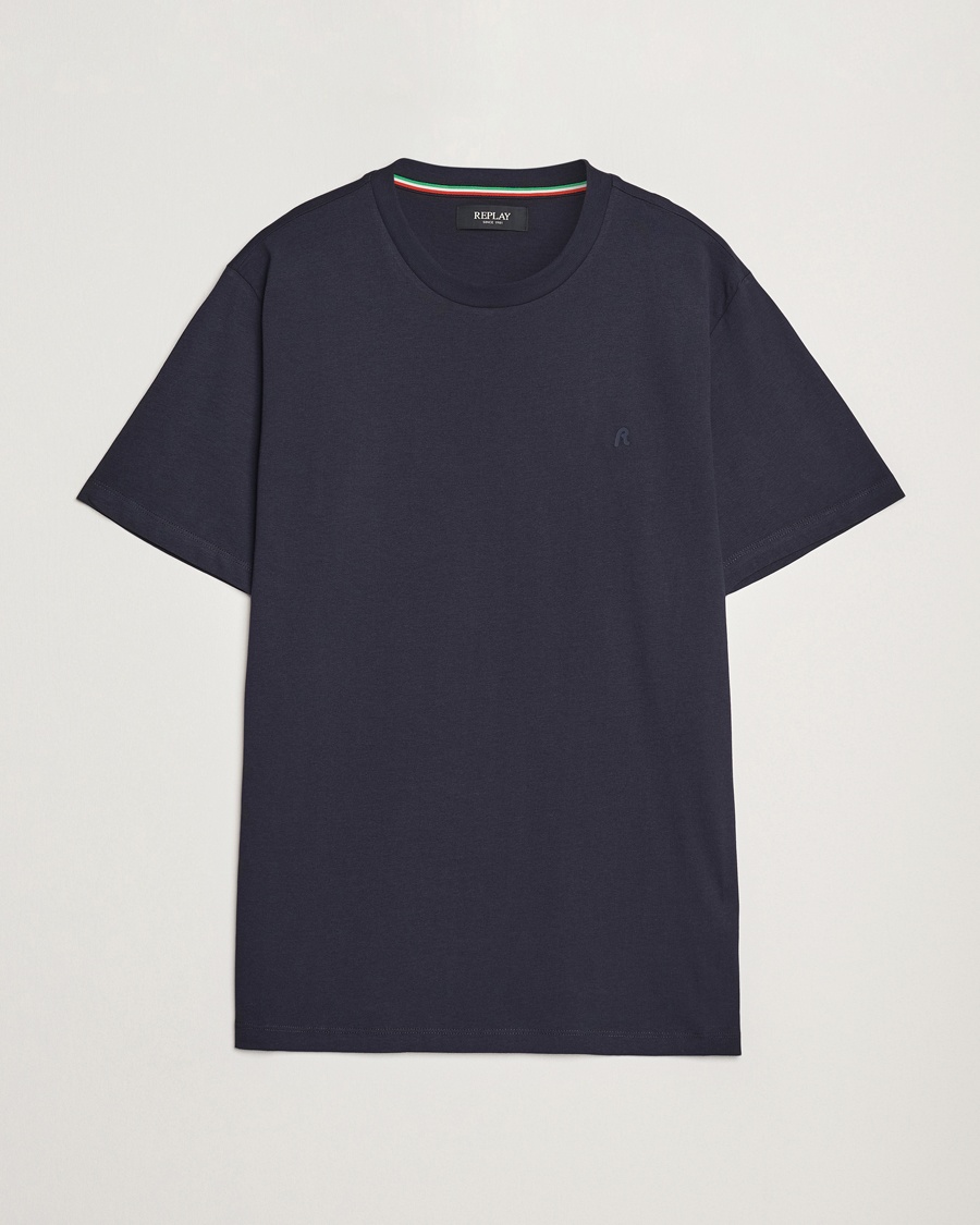 Replay Tonal Logo Crew Neck T-Shirt Navy – Blå