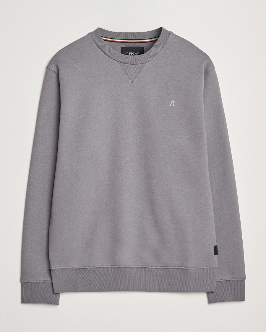 Herr | Grå Sweatshirts | Replay | Tonal Logo Crew Neck Sweatshirt Dark Grey