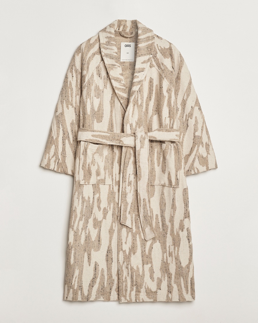Herr | Morgonrockar | OAS | Fern Linen Terry Statement Robe Beige/White