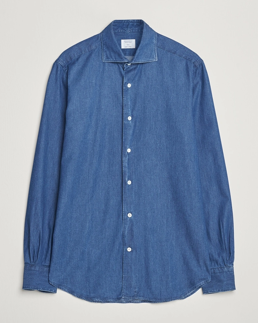 Mazzarelli Soft Cotton Denim Shirt Stone Wash – Blå