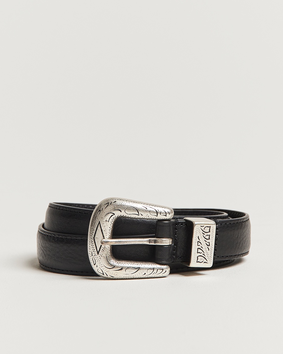 Herr | | Anderson's | Grained Western Leather Belt 2,5 cm Black