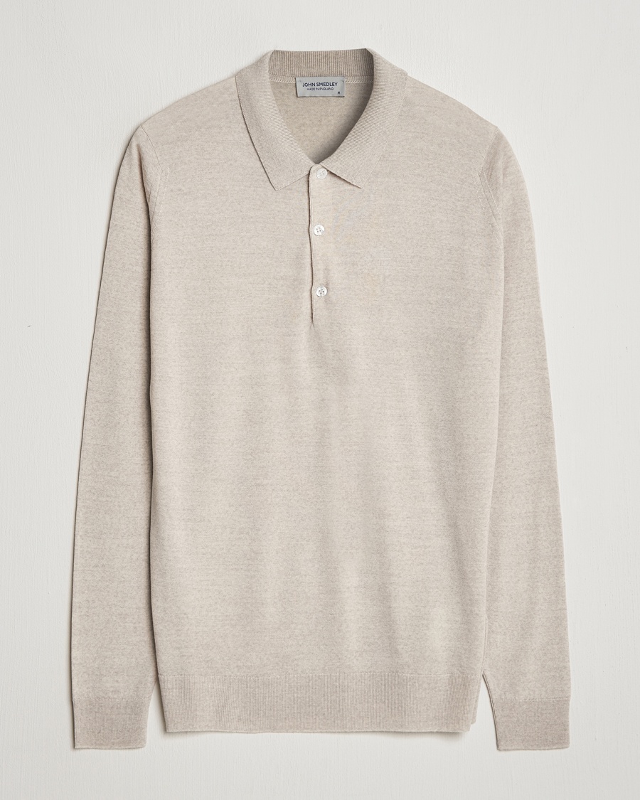 John Smedley Belper Extra Fine Merino Polo Pullover Grey Fleece – Grå