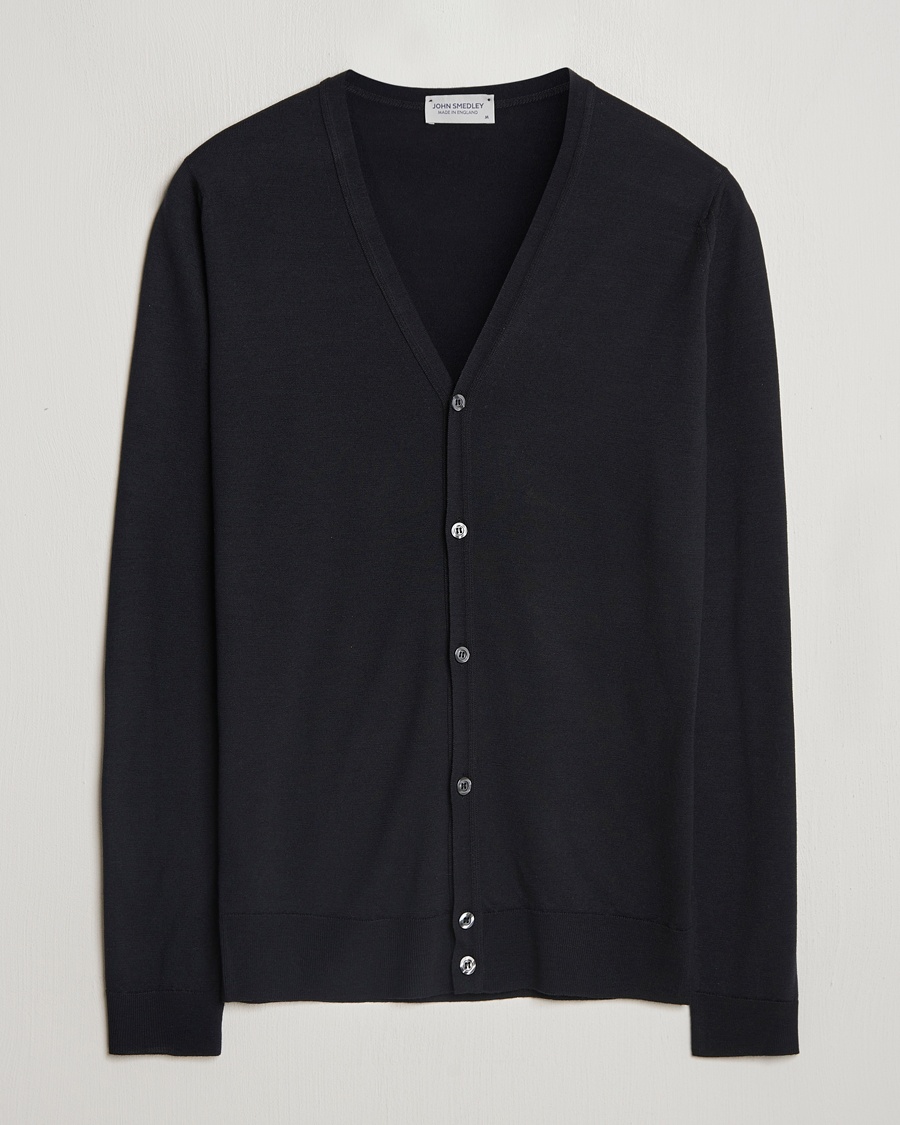 John Smedley Petworth Extra Fine Merino Cardigan Black – Svart