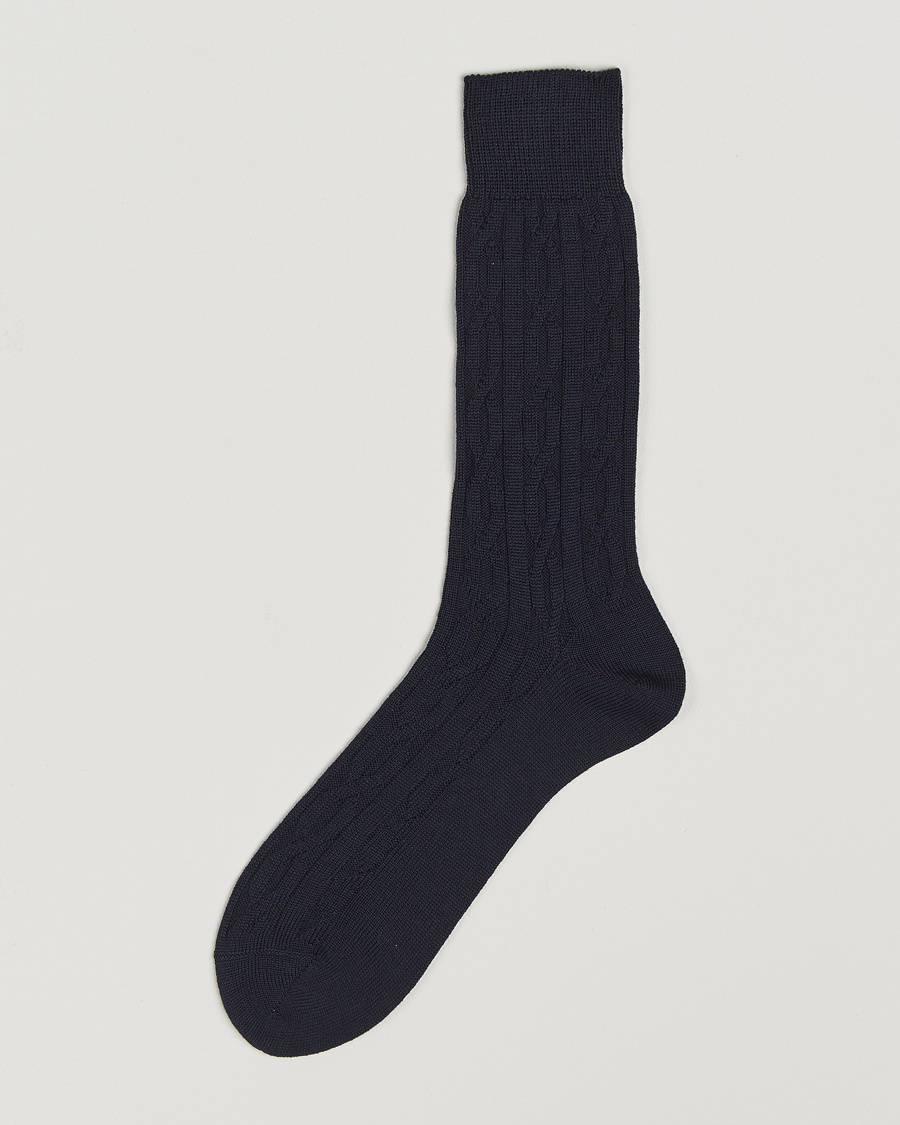 Bresciani Link Ribbed Wool Socks Navy, Herr, Strumpor, Blå, Storlek M