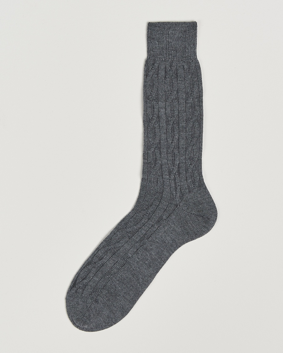 Bresciani Link Ribbed Wool Socks Light Grey – Grå