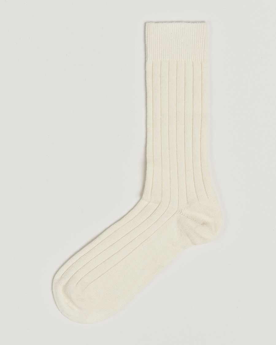 Bresciani Wool/Cashmere Ribbed Socks White – Vit