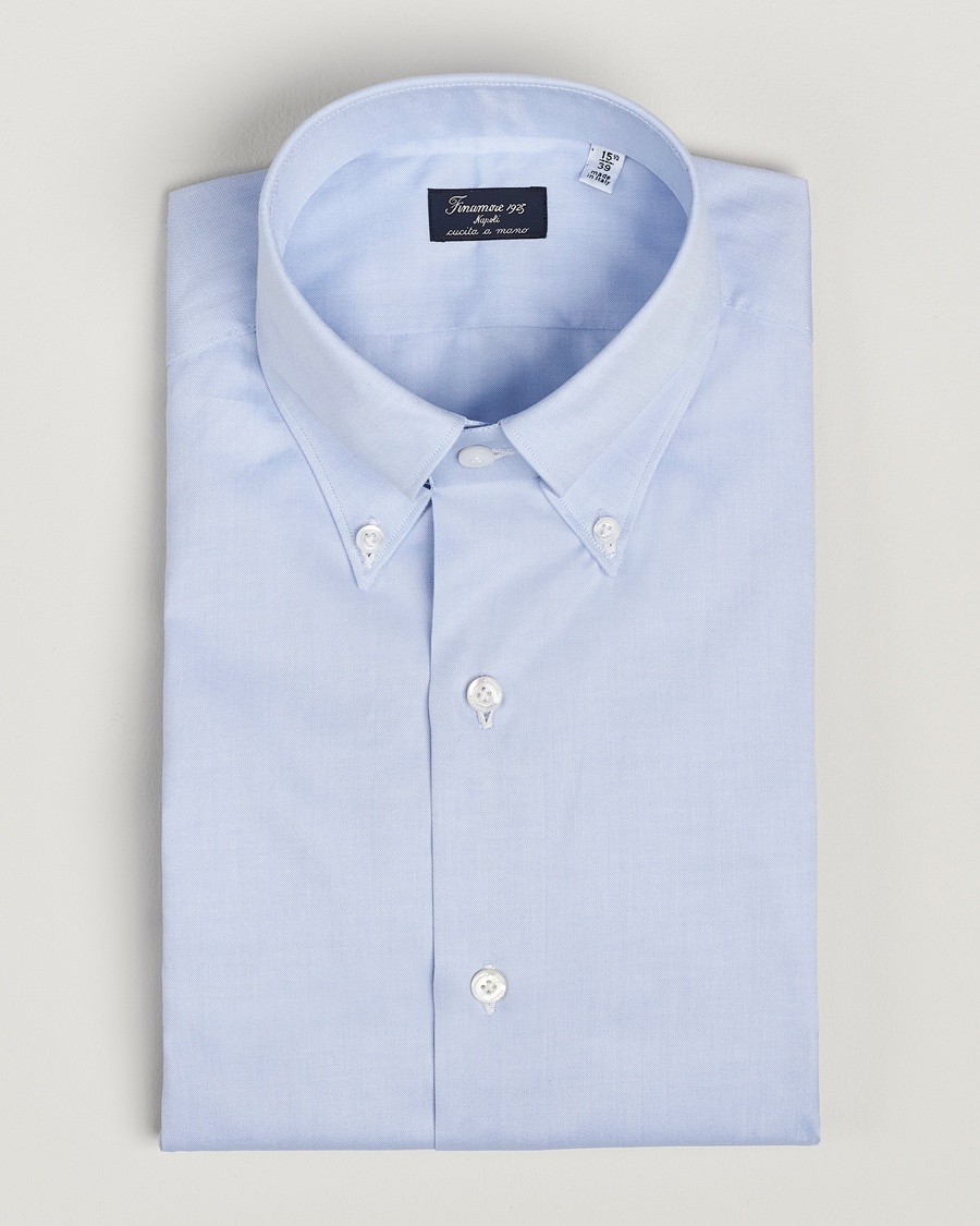 Finamore Napoli Milano Slim Oxford Button Down Shirt Light Blue – Blå