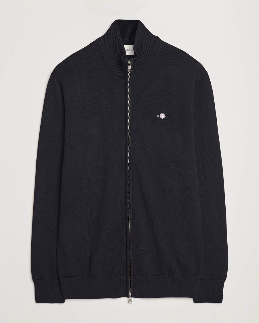 GANT Cotton Full Zip Cardigan Black – Svart