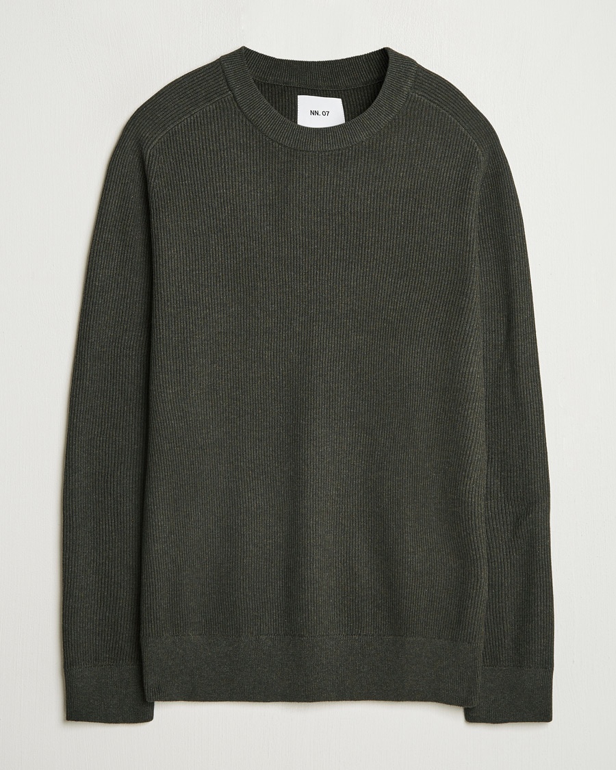 NN07 Kevin Cotton Knitted Sweater Dark Army – Grön