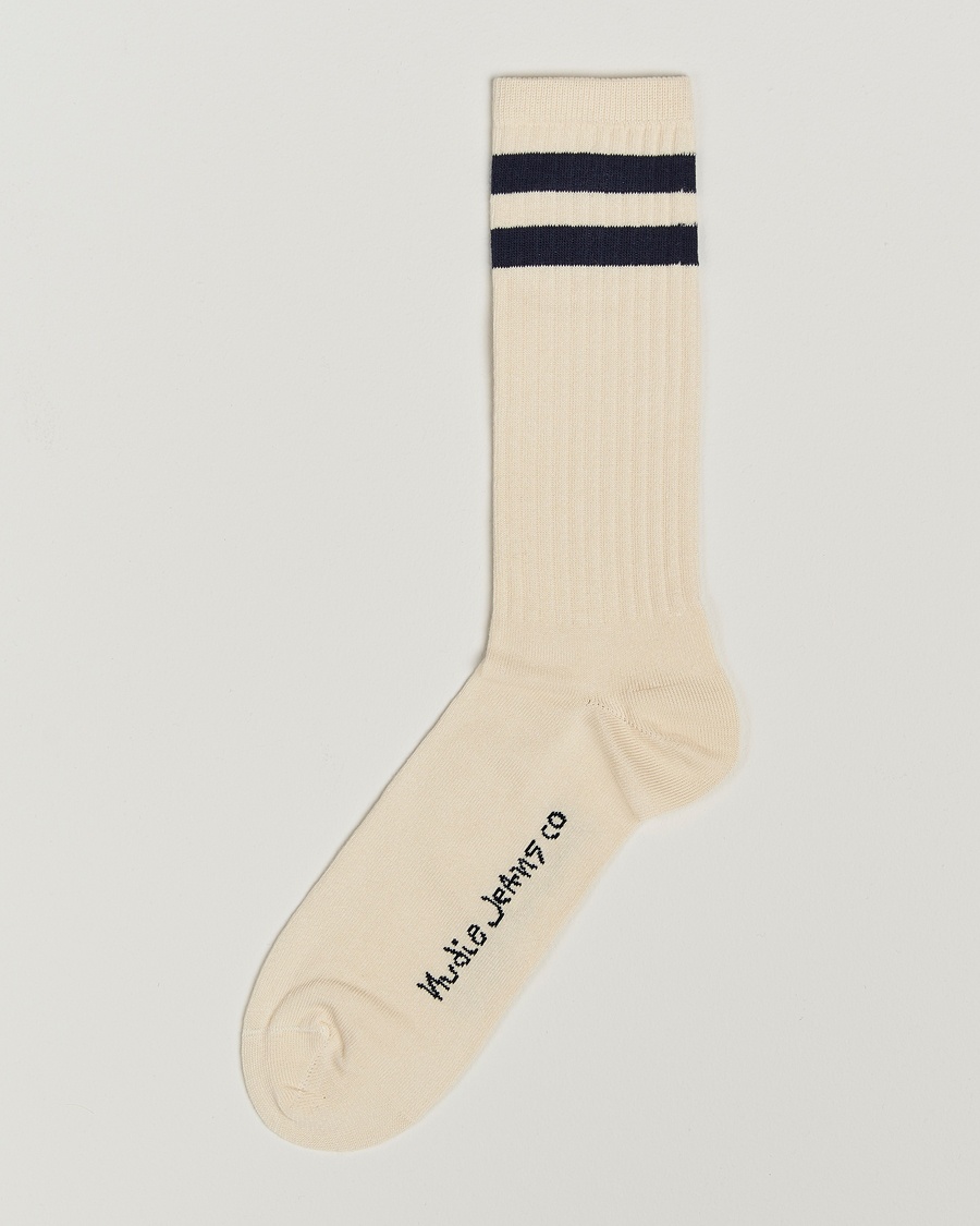 Nudie Jeans Amundsson Tennis Socks Off White/Navy – Blå