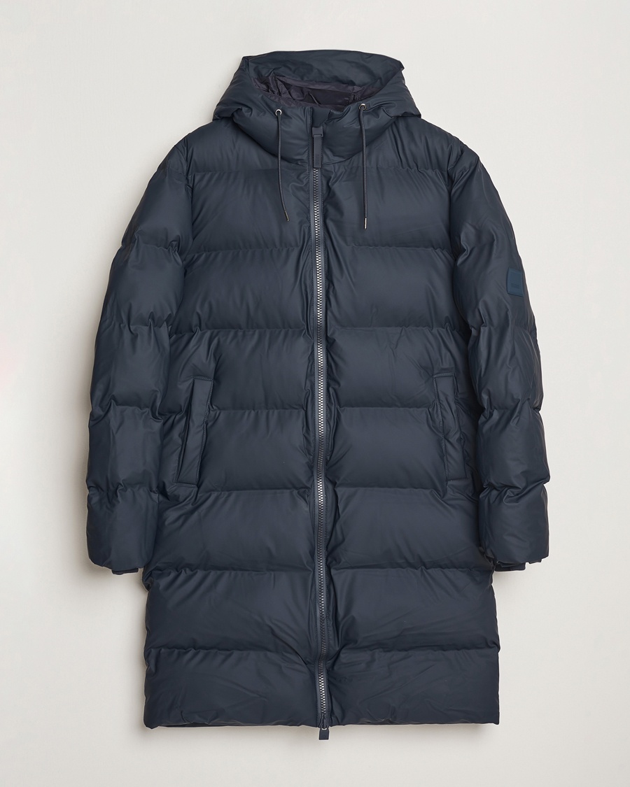 RAINS Alta Long Puffer Parka Navy – Blå