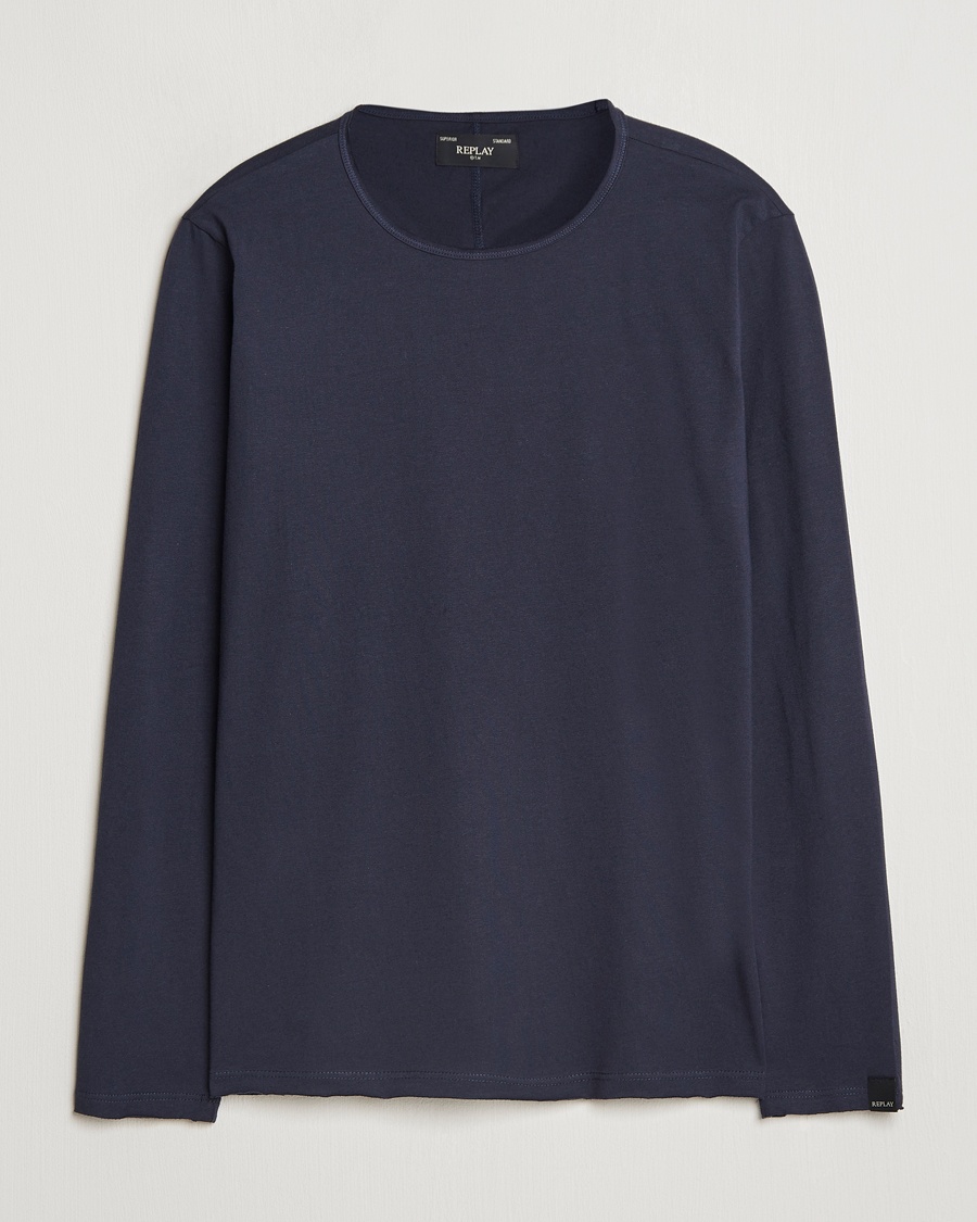 Replay Crew Neck Long Sleeve T-Shirt Night Blue – Blå