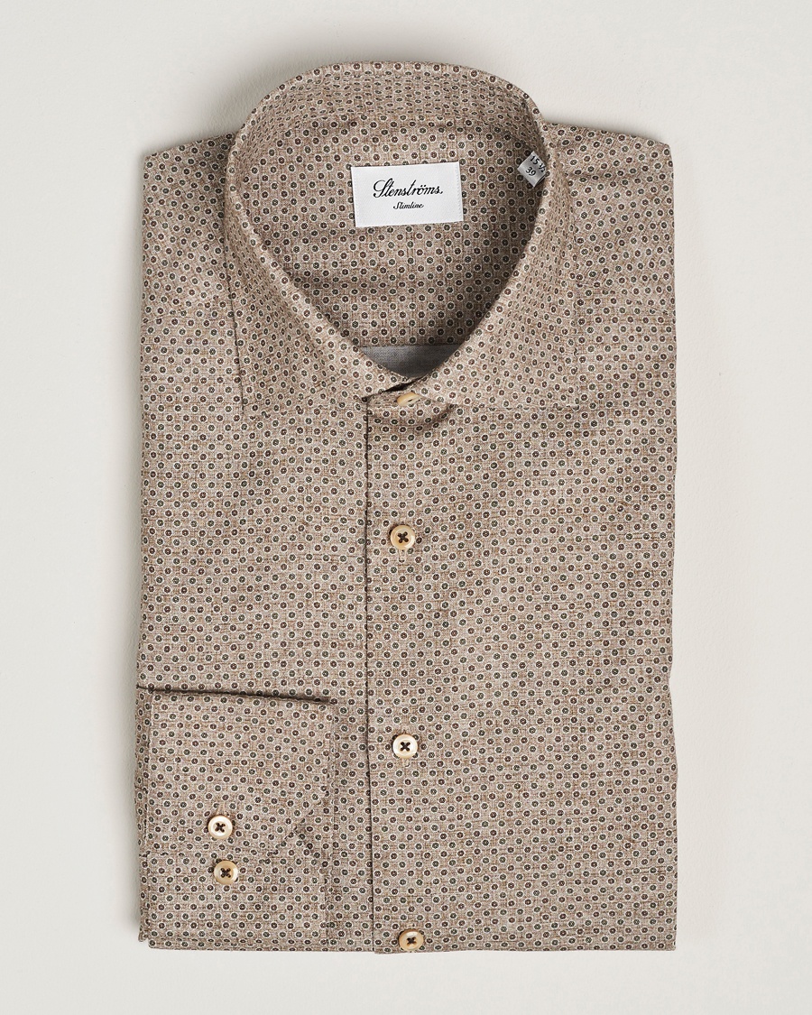 Herr | | Stenströms | Slimline Brushed Printed Cut Away Shirt Beige