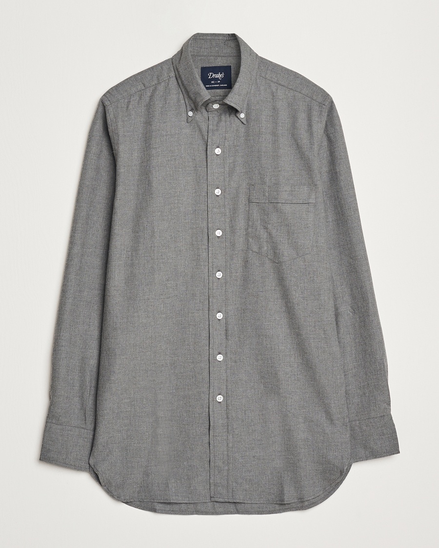 Drake's Button Down Flannel Shirt Grey