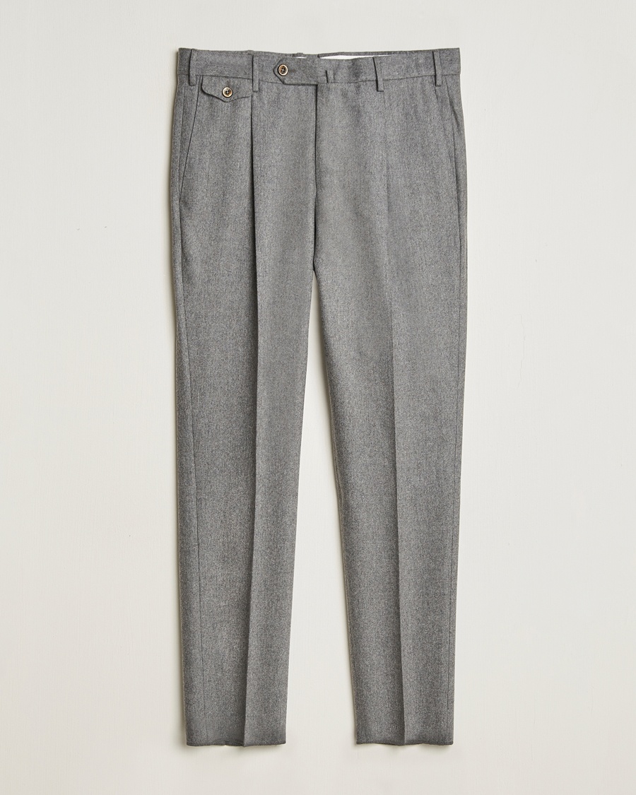  Slim Fit Pleated Wool/Cashmere Trousers Grey Melange