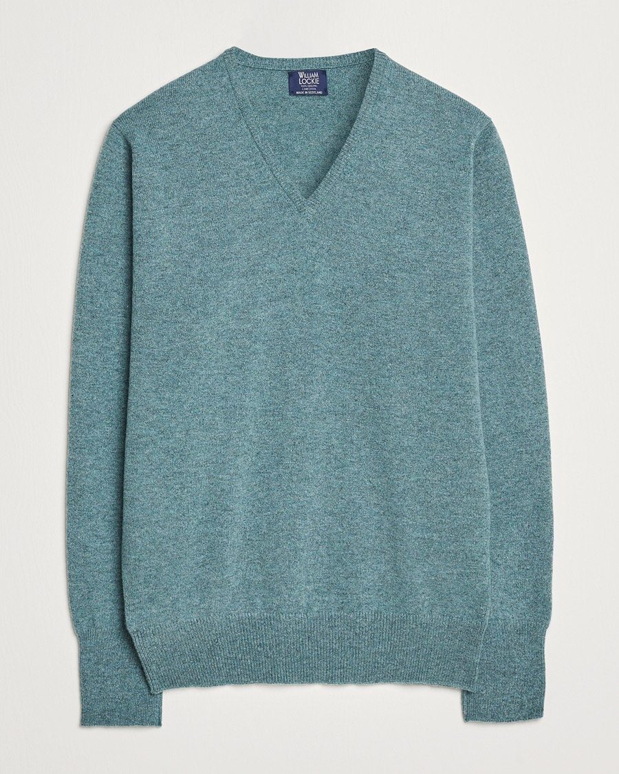 William Lockie Rob Lambswool V-Neck Caspian – Grön