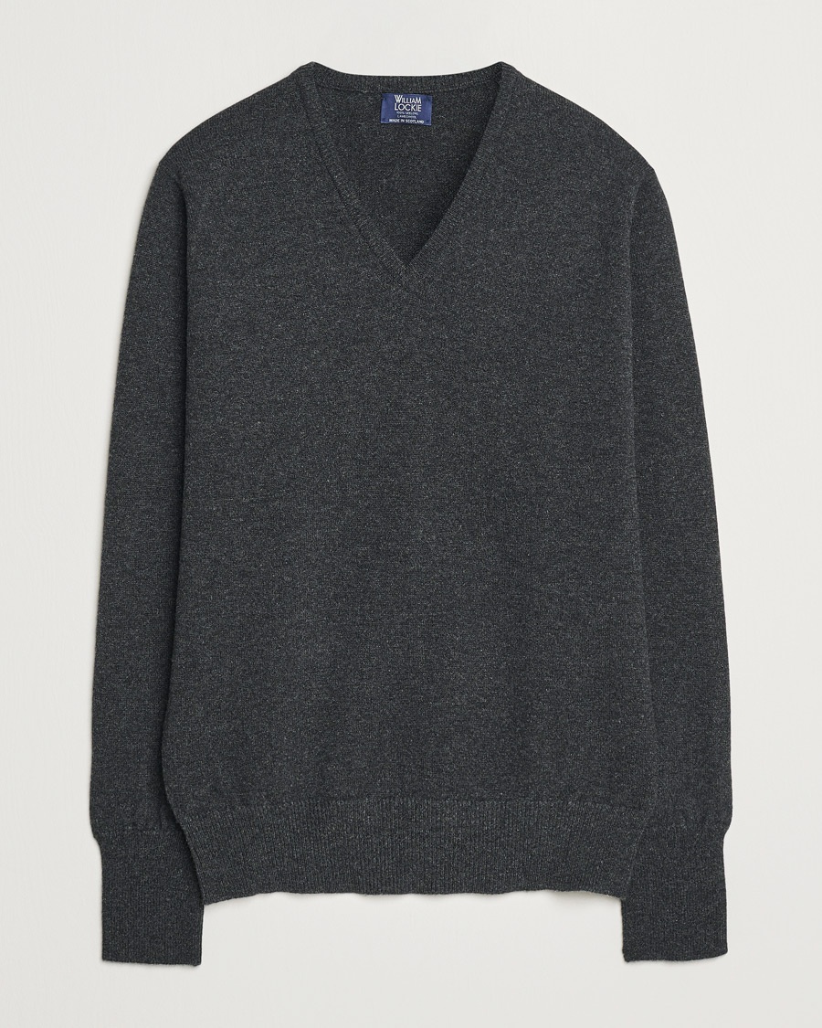 William Lockie Rob Lambswool V-Neck Charcoal – Grå