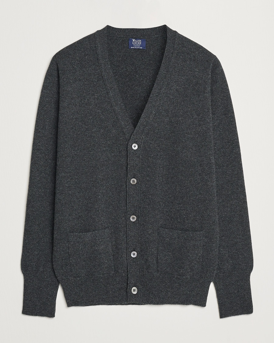 William Lockie Rob Lambswool Cardigan Charcoal – Grå