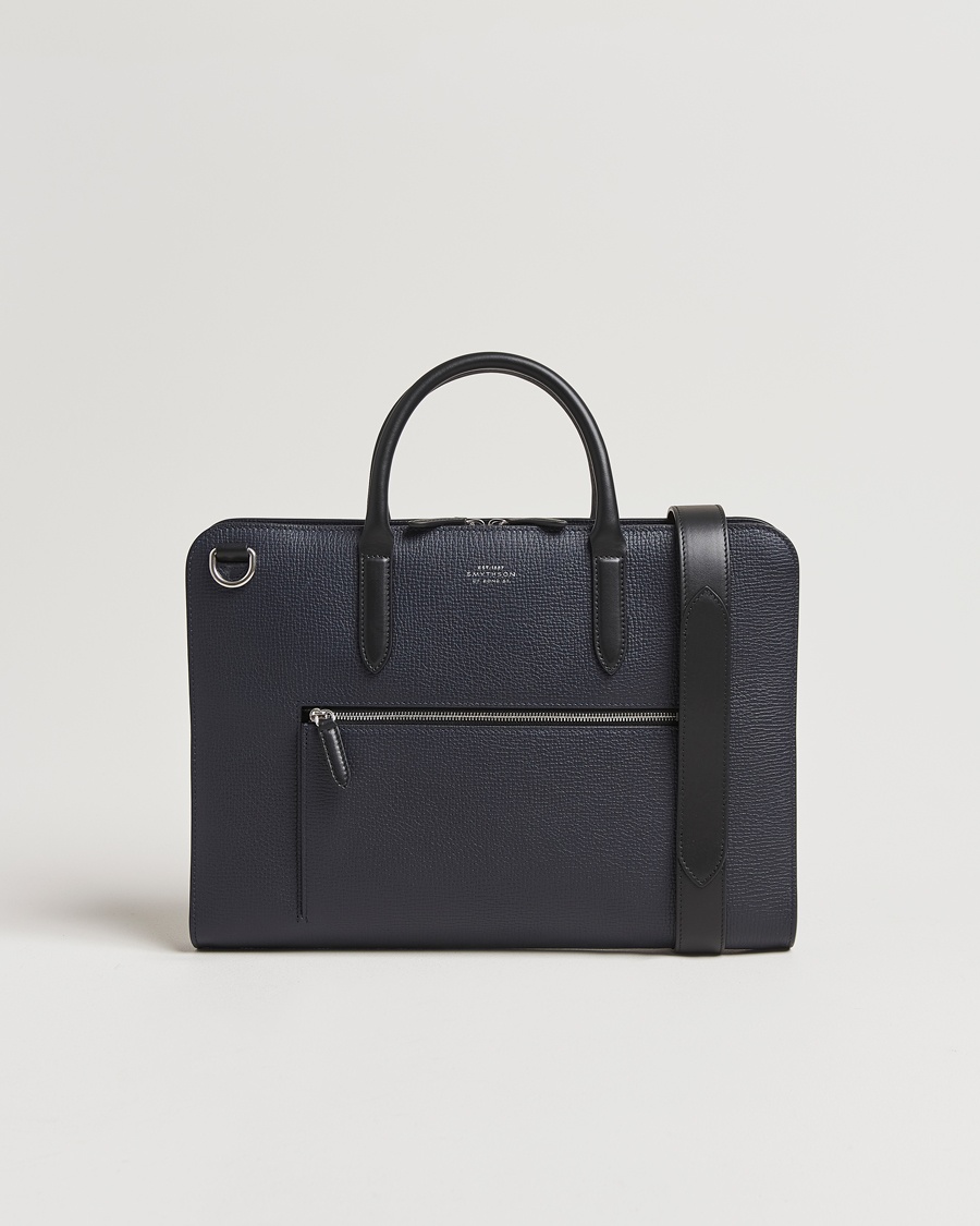 Smythson Ludlow Ultra Slim Brefcase With Zip Front Navy – Blå