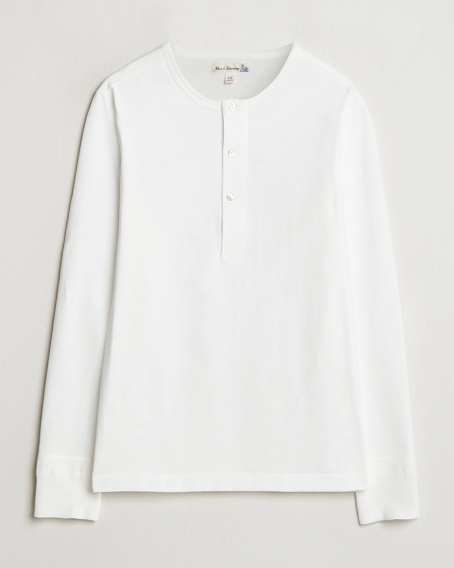 Herr | Farfarströjor | Merz b. Schwanen | Classic Organic Cotton Henley Sweater White