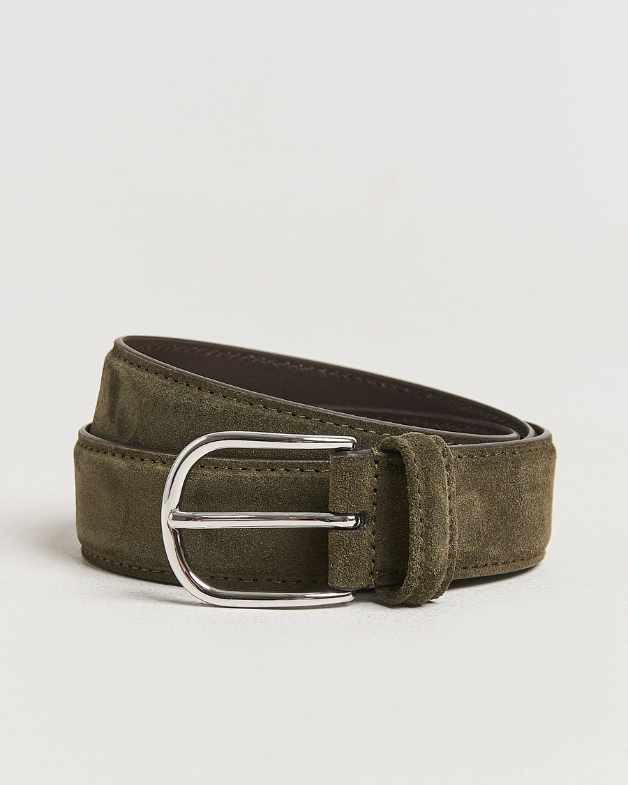 Anderson's Suede 3,5 cm Belt Green – Grön